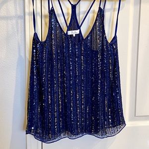 Parker Navy Black Beaded Racerback Tank Small
